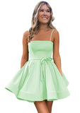 Women’s Short Satin Spaghetti Straps Formal Homecoming Dresses A Line Corset Puffy Prom Gown with Pockets for Teens
