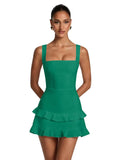 Spaghetti Straps Satin Homecoming Dresses for Teens 2026 Square Neck Tiered Ruffles Short Prom Dress