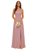 Square Neck Bridesmaid Dress Spaghetti Straps Chiffon Long Formal Dress for Women