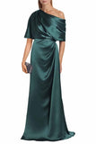 Satin Mother of The Bride Dresses for Wedding One Shoulder Formal Dress with Sleeves Mermaid Evening Party Gowns