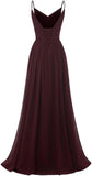 Women's Lace Chiffon Bridesmaid Dresses for Wedding Long Spaghetti Straps Bodice Formal Party Gown with Pockets