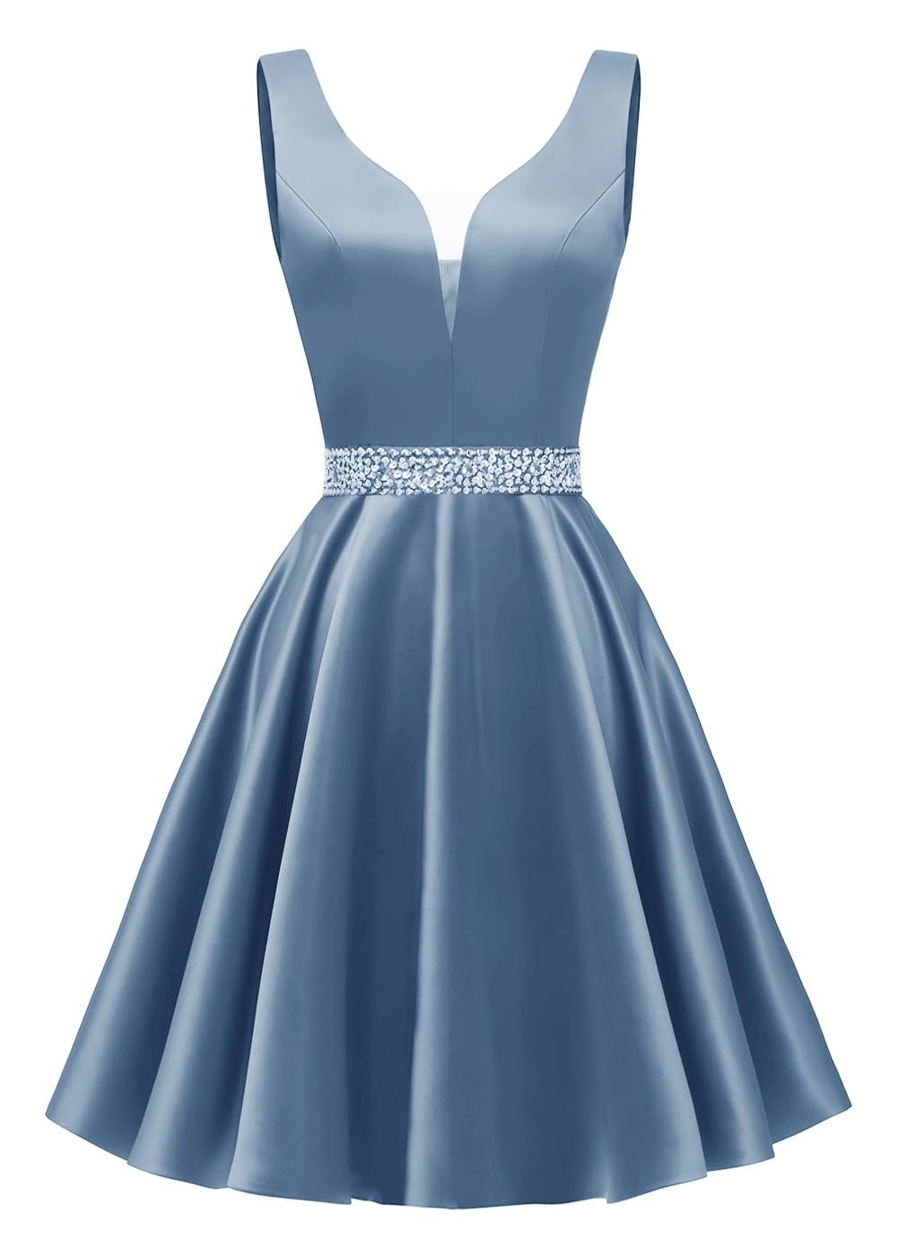 Satin Glitter Homecoming Dresses for Teens Short Prom Dress V-Neck Beaded Evening Formal Cocktail Party Gowns