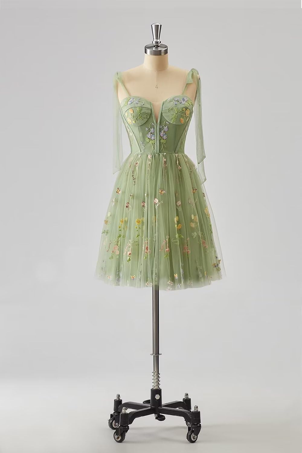 Vestidos de fiesta para mujer, con tirantes finos, cortos, bordados de flores, tul, vestidos formales 