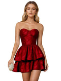 Jacquard Satin Homecoming Dresses 2026 Tiered Layed Aline Strapless Formal Cocktail Party Gown