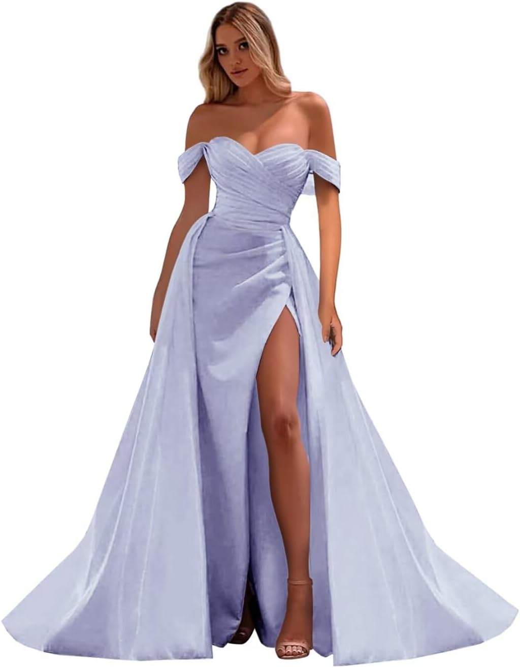Vestidos de fiesta de satén con hombros descubiertos, corte sirena, fruncido, de noche formal, para mujer 