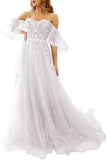 Vestidos de fiesta de tul con hombros descubiertos para adolescentes, vestidos formales con apliques de encaje, vestido de fiesta de noche formal de línea A