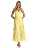 Jacquard Tulle Prom Dresses Spaghetti Straps Formal Evening Party Dress Tea Length