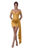 Satin Homecoming Dresses for Teens 2026 Off Shoulder Short Prom Dress Tight Pleated Cocktail Party Gowns