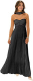 Women's Strapless Chiffon Bridesmaid Dresses with Scarf Long A-Line Pleated Formal Evening Dress