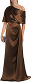 Satin Mother of The Bride Dresses for Wedding One Shoulder Formal Dress with Sleeves Mermaid Evening Party Gowns