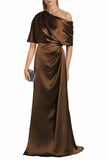 Satin Mother of The Bride Dresses for Wedding One Shoulder Formal Dress with Sleeves Mermaid Evening Party Gowns