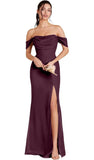 Kingbridal Gowns Off Shoulder Chiffon Bridesmaid Dresses for Women 2026 Long Ruched Cowl Neck Formal Evening Party Dress with Slit