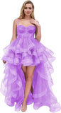 Spaghetti Cocktail Party Dress for Women High-Low Ruffled Summer Dress Long Trailing Prom Ball Gown