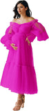 Tulle Tea Length Maternity Dresses for Photo Shoot Long Sleeve Pregnancy Gown for Baby Shower