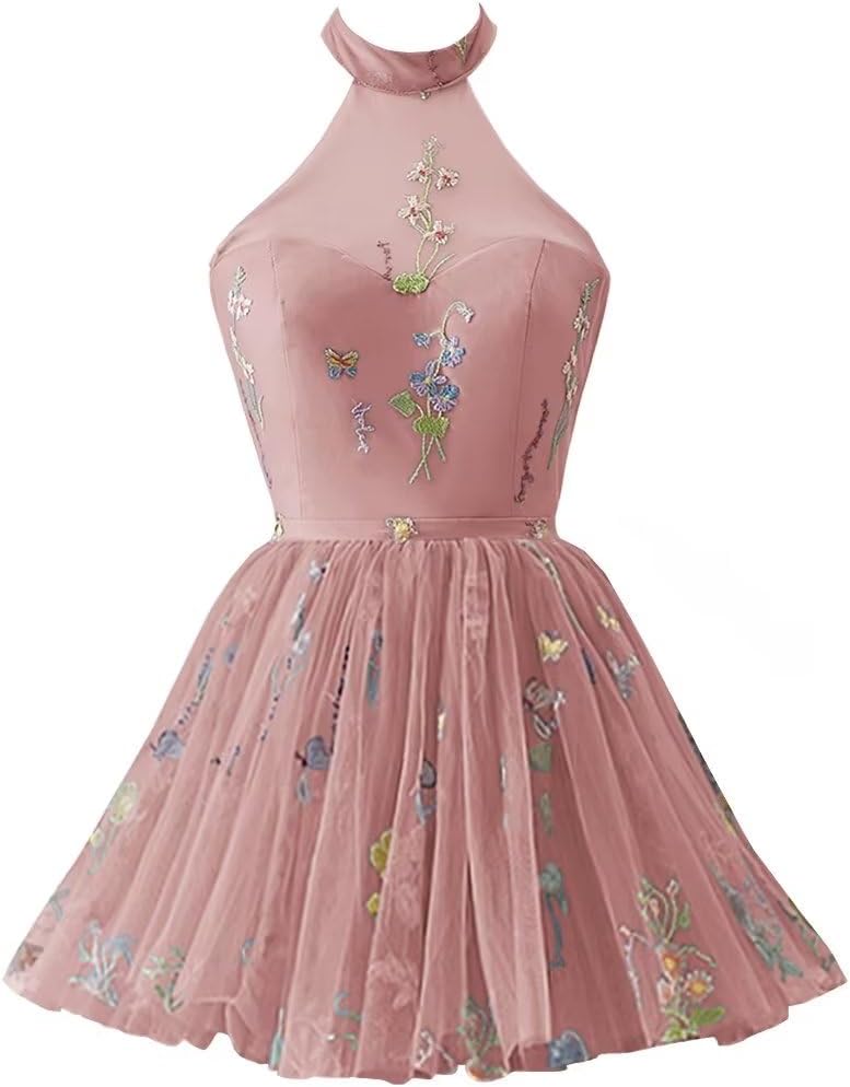 Vestidos de fiesta formales de tul con bordado floral corto para mujer 2023