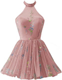 Vestidos de fiesta formales de tul con bordado floral corto para mujer 2023