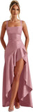 Mermaid Satin Bridesmaid Dresses for Women 2027 Long Ruffles High Low Prom Formal Evening Party Dress with Slit