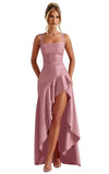 Mermaid Satin Bridesmaid Dresses for Women 2027 Long Ruffles High Low Prom Formal Evening Party Dress with Slit