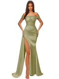 Off Shoulder Sequin Prom Dresses for Women 2027 Long Mermaid Tight Satin Formal Evening Party Dress with Slit