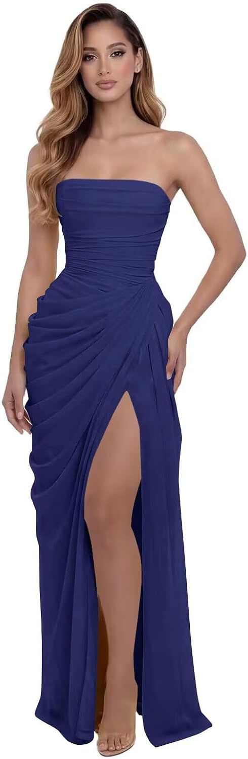 Kingbridal Strapless Chiffon Bridesmaid Dresses for Women Long Mermaid Prom Dress