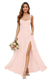 Chiffon Bridesmaid Dresses for Women Long Spaghetti Straps A-line Pleated Formal Evening Party Gowns with Pockets