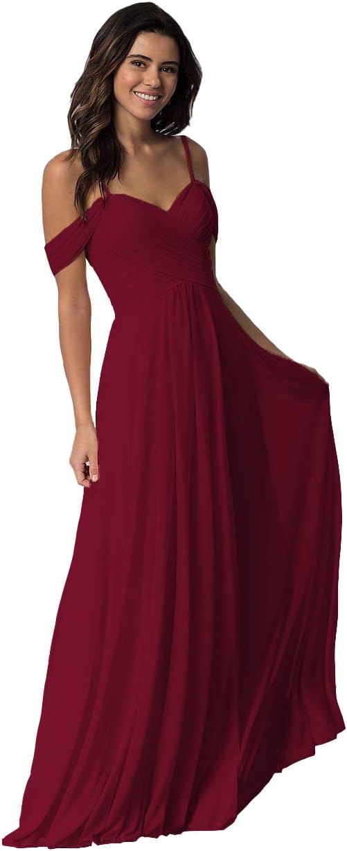 Vestidos largos de dama de honor de gasa con hombros descubiertos y bolsillos para boda de mujer 
