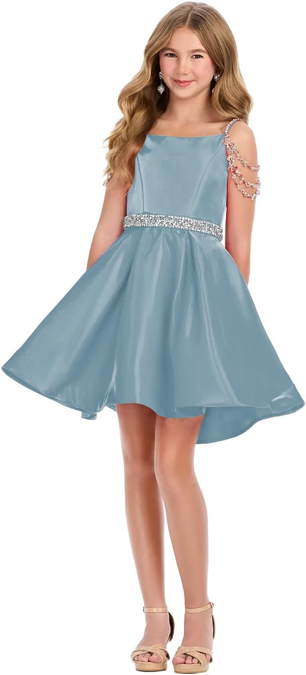 Girl's Satin Father Daughter Pageant Dresses Off Shoulder Short Flower Girl Kids Children Teen Gowns