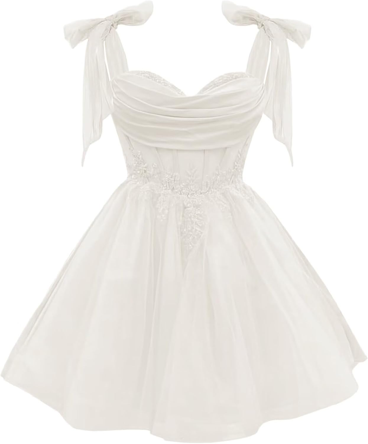 Tulle Short Homecoming Dress for Teens Sparkly Lace DAMA Dresses for Quinceanera Spaghetti Straps Bow Prom Gown