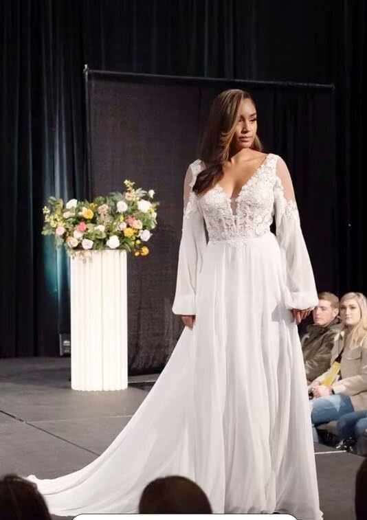Women's Elegant Lace Beach Wedding Dresses for Bride 2025 with Sleeves Wedding Bridal Gowns