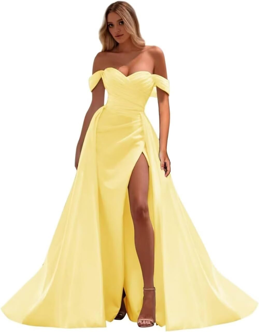 Off The Shoulder Prom Dress 2027 Long Ball Gown with Slit Mermaid Satin Formal Dresses for Women