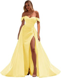 Off The Shoulder Prom Dress 2027 Long Ball Gown with Slit Mermaid Satin Formal Dresses for Women