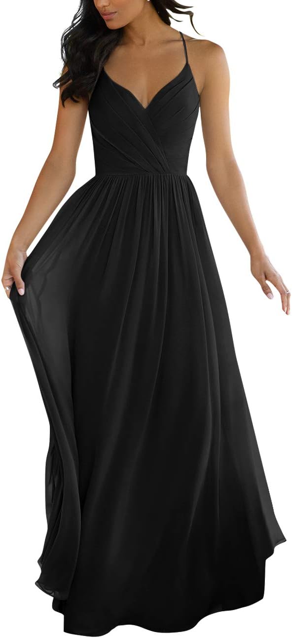 V Neck Bridesmaid Dresses for Women 2025 Long Chiffon Pleated A-line Spaghetti Strap Wedding Evening Prom Gown