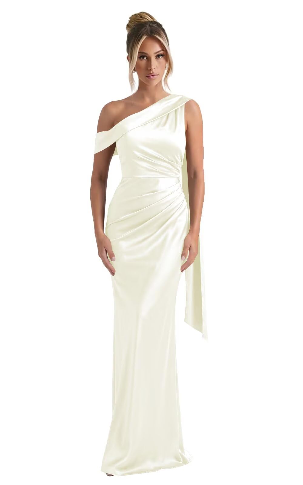Kingbridal One Shoulder Bridesmaid Dresses for Women Mermaid Satin Formal Evening Maxi Dress
