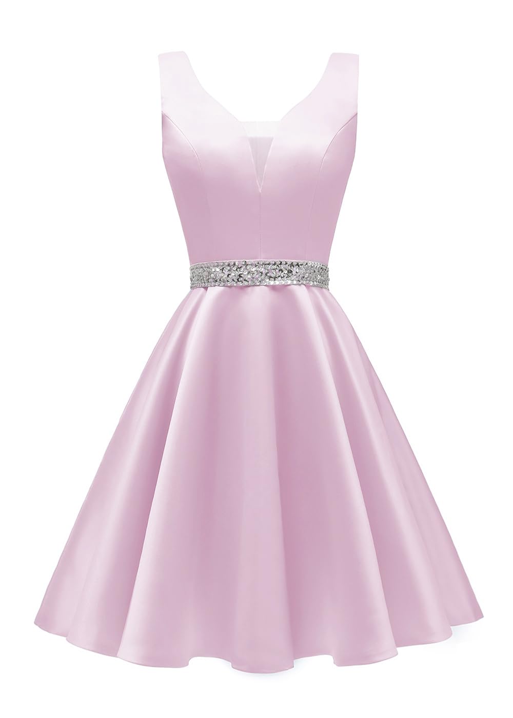 Satin Glitter Homecoming Dresses for Teens Short Prom Dress V-Neck Beaded Evening Formal Cocktail Party Gowns