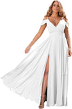 Schulterfreie Brautjungfernkleider 2025 für Frauen, langes Chiffon-Abendkleid mit V-Ausschnitt und Schlitz