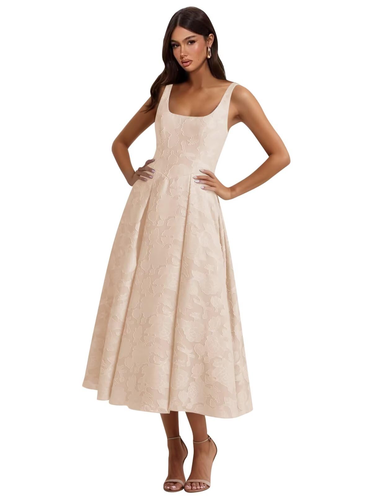 Floral Lace Bridesmaid Dresses for Women Tea Length A Line Pleated Wedding Guest Dress Formal Gown