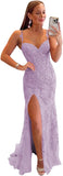 Women's Lace Mermaid Prom Dresses Long with Slit Mermaid Spaghetti Straps Backless Formal Evening Gowns
