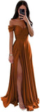 Women's Off Shoulder Satin Bridesmaid Dresses Long Ruched Mermaid Formal Dresses with Slit