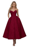 Strapless Floral Satin Prom Dresses for Women 2026 Jacquard Aline Formal Evening Party Dress with Pockets