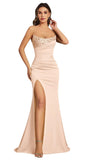 Mermaid Satin Prom Dresses for Women Strapless Sequin Formal Dress 2027 Pleated Evening Party Gowns with Slit