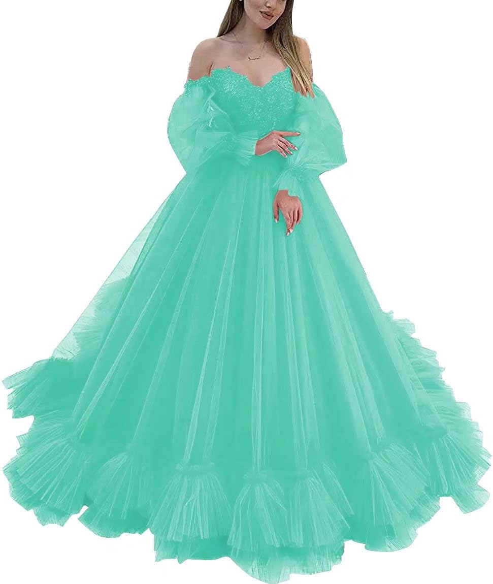 Off Shoulder Lace Appliques Ball Gown Quinceanera Dresses Long Sleeve Wedding Dress Bridal Gowns