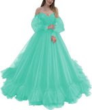 Off Shoulder Lace Appliques Ball Gown Quinceanera Dresses Long Sleeve Wedding Dress Bridal Gowns
