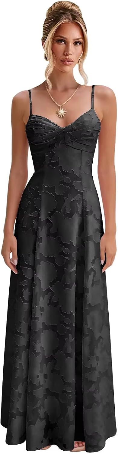 Spaghetti Strap Bridesmaid Dresses for Women Jacquard Floral A Line Long Formal Evening Gown