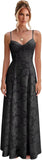 Spaghetti Strap Bridesmaid Dresses for Women Jacquard Floral A Line Long Formal Evening Gown