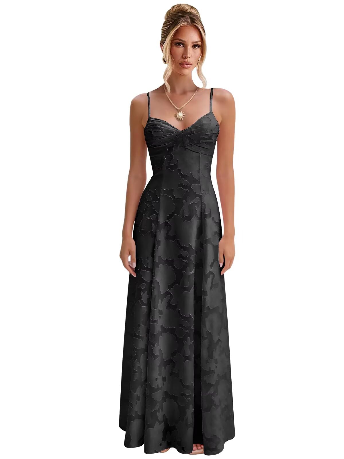 Spaghetti Strap Bridesmaid Dresses for Women Jacquard Floral A Line Long Formal Evening Gown