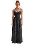 Spaghetti Strap Bridesmaid Dresses for Women Jacquard Floral Lace A Line Long Formal Evening Gown