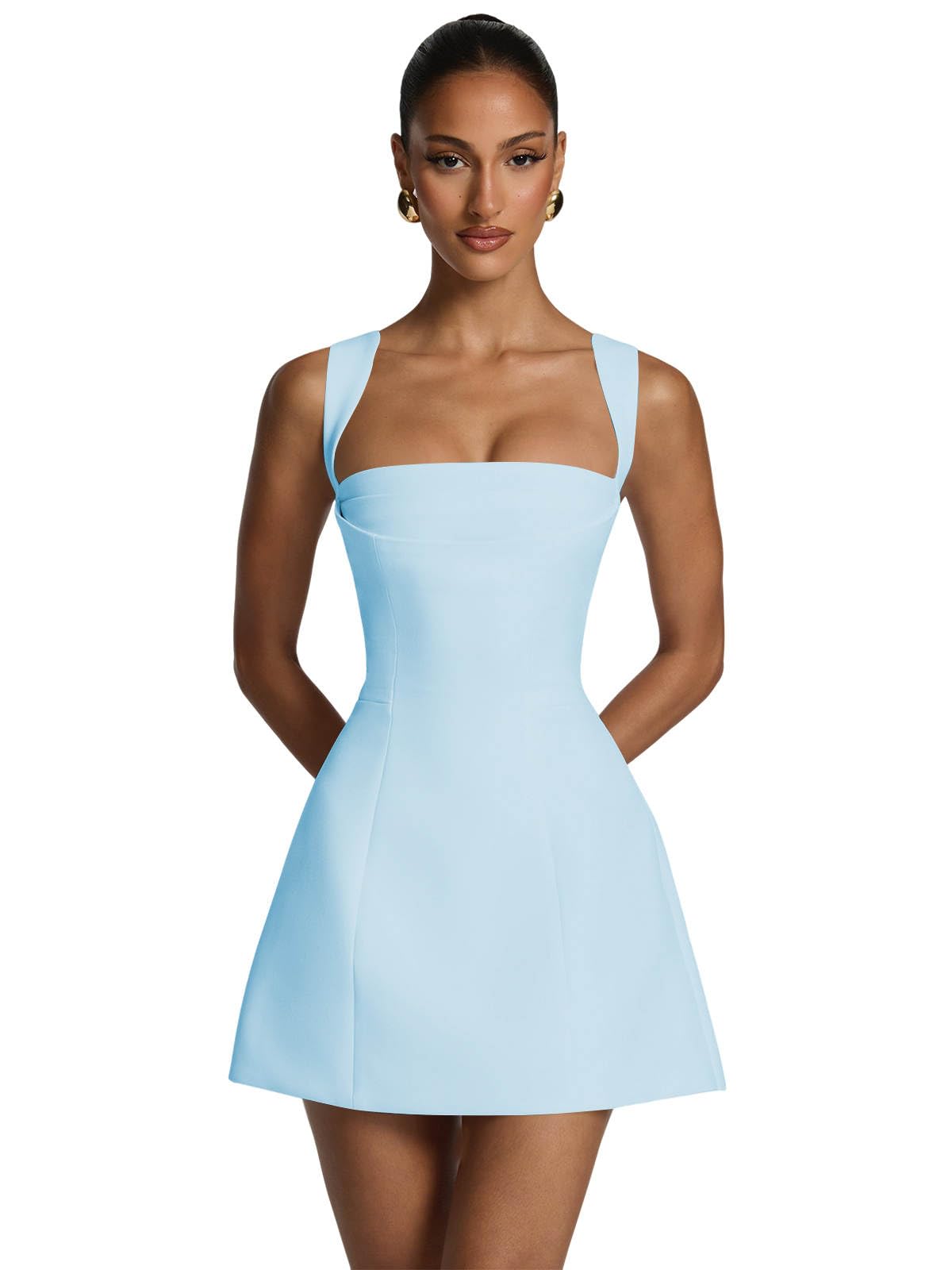 Satin Homecoming Dresses for Teens Square Neck Short Prom Dress Pleated A Line Corset Mini Cocktail Party Gown