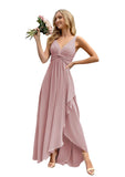 Women’s Long Bridesmaid Dresses Sleeveless V-Neck Formal Wedding Guest Chiffon Prom Gowns for Teens