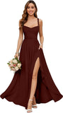 Chiffon Bridesmaid Dresses for Women Long Spaghetti Straps A-line Pleated Formal Evening Party Gowns with Pockets