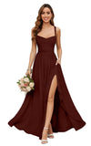 Chiffon Bridesmaid Dresses for Women Long Spaghetti Straps A-line Pleated Formal Evening Party Gowns with Pockets
